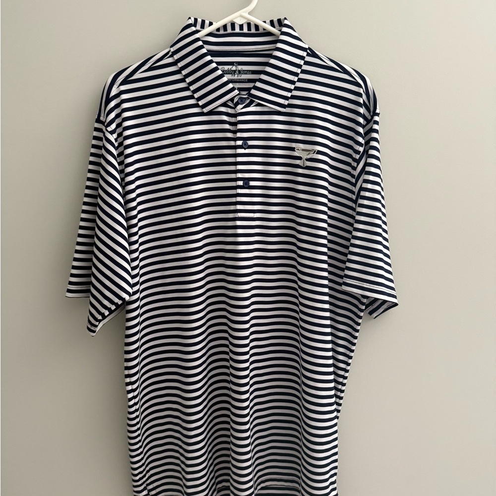 Men's Striped Johnny-O Polo Shirt - Navy and White